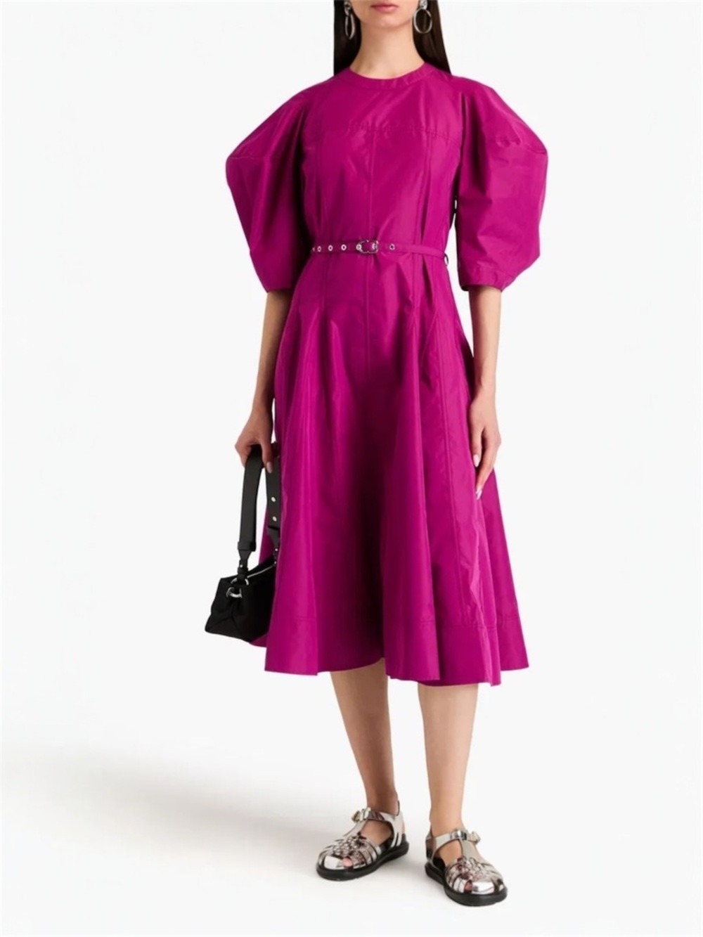 3.1 Phillip Lim Puff Sleeve Belted Godet Midi Dress Size 10 Colour Mulberry